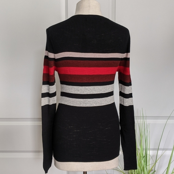 360 Sweater Knit Crew Neck Long Sleeve Striped Fitted Black Red White M NWT - Picture 8 of 12